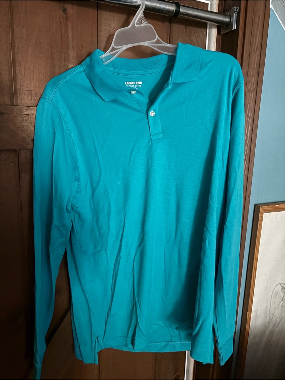 Lands' End Men's Long-Sleeve Polo - Teal Blue